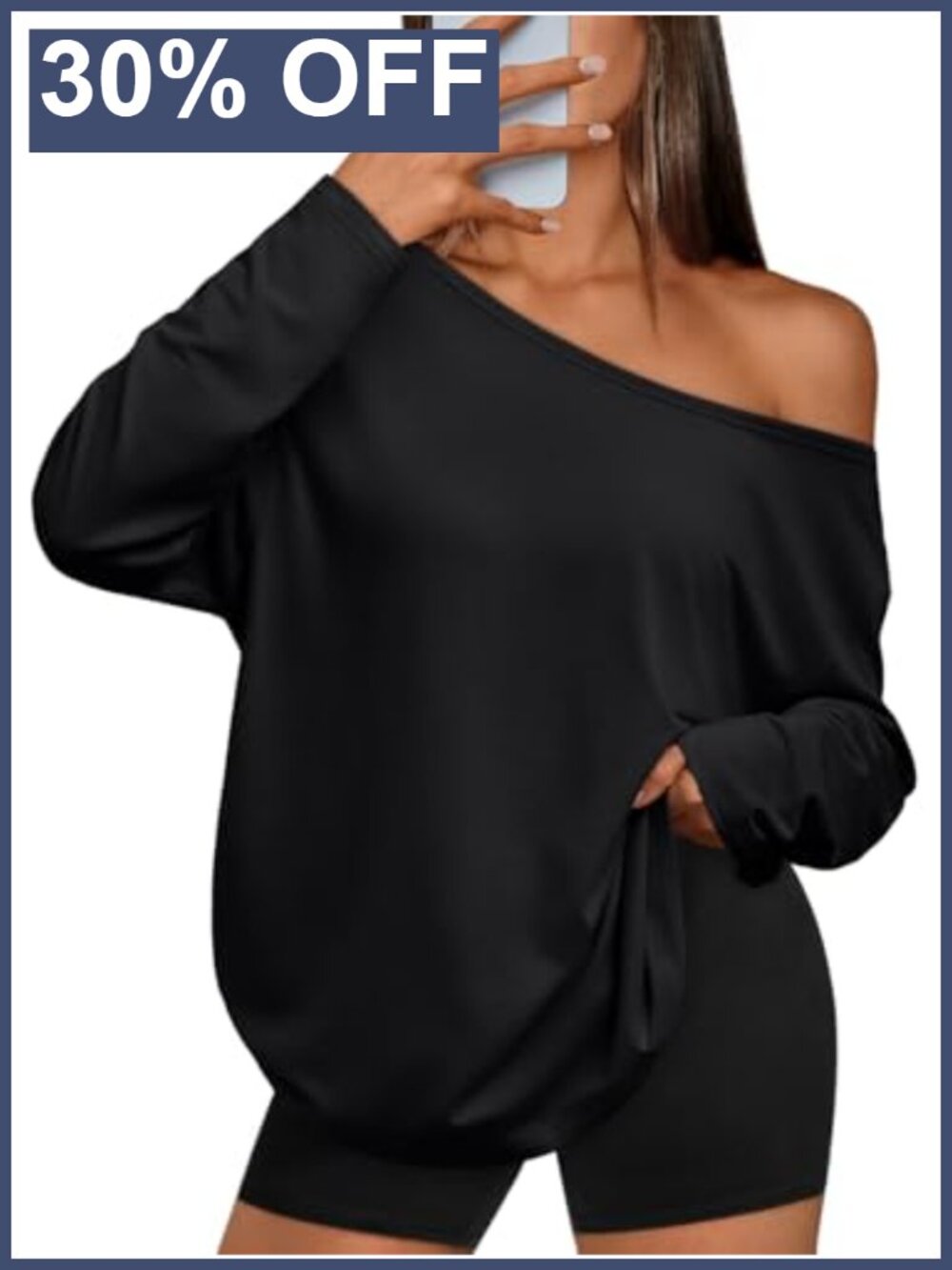 Womens Off Shoulder Oversized Long Sleeve Top Soft Stretchy